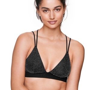 PINK Victoria’s Secret Black & Silver Glitter Unlined Bralette Medium